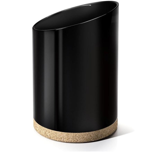 Large Ceramic Utensil Holder for Kitchen Counter, Modern Crock with Slanted Top & Cork Mat, for Spatulas & Cooking Spoons, Black