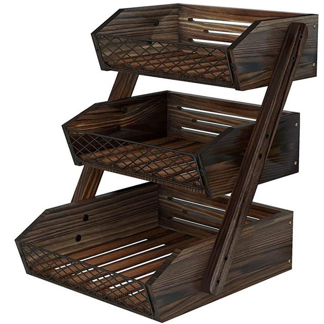 Dorhors Fruit Basket for Kitchen, 3 Tier Fruit Bowl for Kitchen Counter,Wooden Fruit Holder for Kitchen Countertop