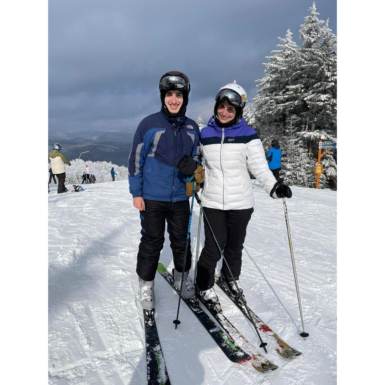 Skiing! we have gone skiing at least 14 days together since we started dating. It has become one of our favorite things to do together. We've been to  New Hampshire, Vermont, Maine, and Colorado