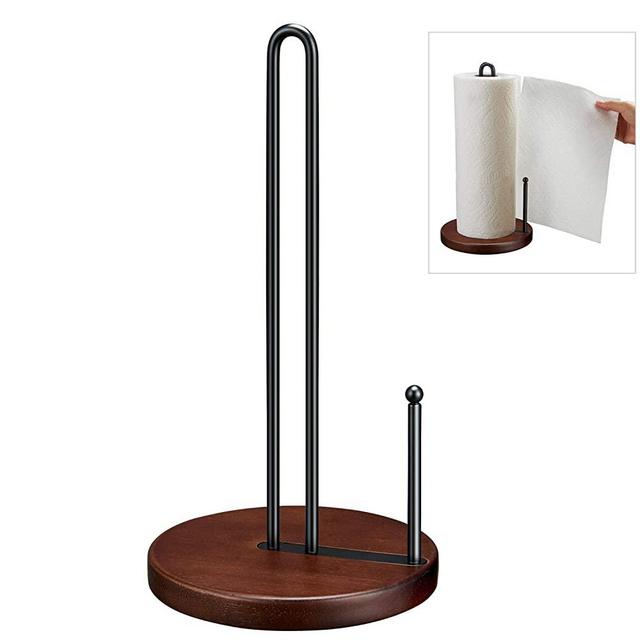 Paper Towel Holder, Kitchen Towel Holder, Countertop Roll Dispenser with Wood Base , Standing Paper Towel Holders for Kitchen Countertop and Dining Table