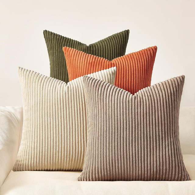 Topfinel Rust OliveGreen Throw Pillow Covers 18x18 Inch Set of 4 Boho Farmhouse Cushion Covers Soft Corduroy Fall Home Decor for Couch Bed Sofa Living Room
