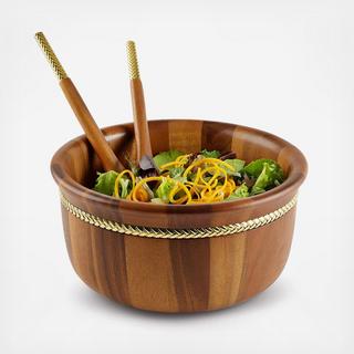 Braid Gold Round Salad Bowl with Servers
