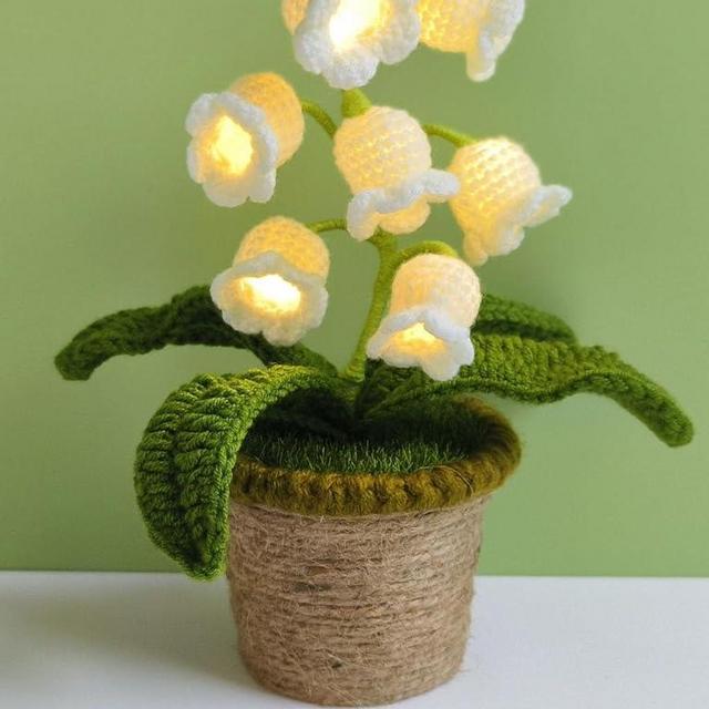 Lily of The Valley Lamp, Crochet Artificial Flower with 7 Little Night Lights, Cute Gifts for Women Wife Girlfriend Birthday Christmas Valentine Mother's Day -Medium