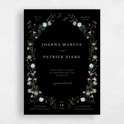 Black Wedding Wedding Shower Invitation - Laurelwood Portrait