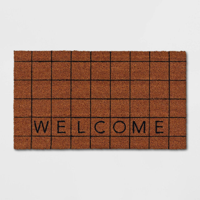 1'4"x2'4" Welcome Grid Rectangular Outdoor Door Mat Black - Room Essentials™
