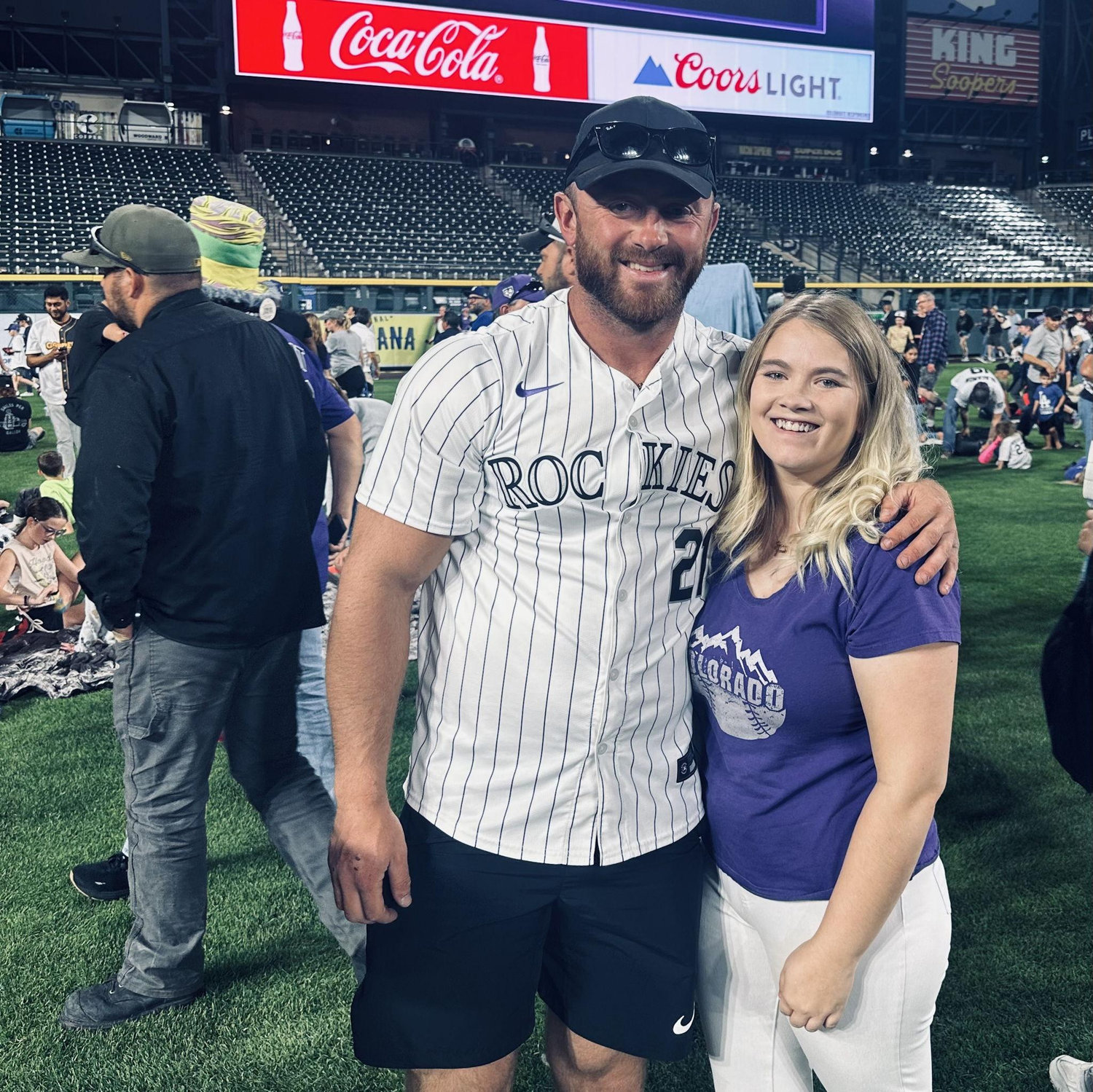 Went to our first Rockies game together and watched the fireworks on the field afterwards. This is when Brett asked me to be his girlfriend.