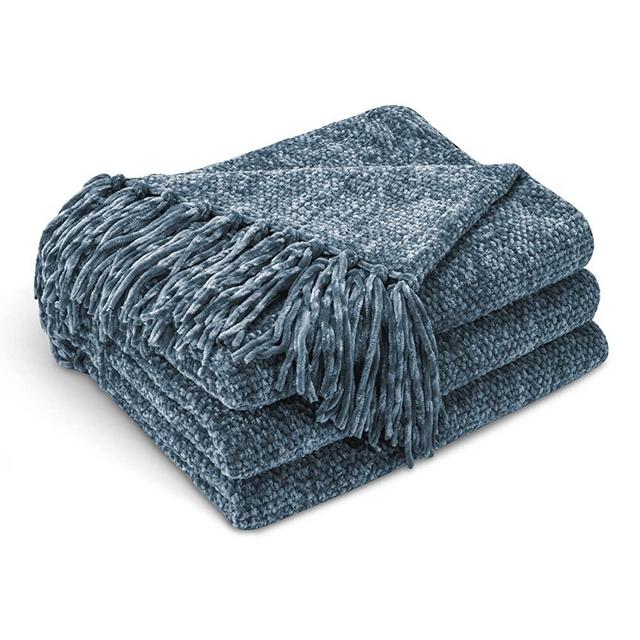 CozeCube Chenille Throw Blanket for Couch, Cozy Soft Throw Blanket with Fringe Tassel, Dusty Blue Throw Blanket for Sofa Chair Gift,Decorative Farmhouse Throw Blanket for Traveling 50"X60"