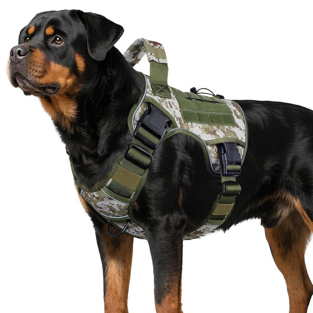 WINGOIN Tactical Dog Harness for Large Dogs, Heavy Duty No Pull Dog Harness with Handle, Adjustable Reflective Military K9 Big Pet Vest for Husky, Doberman, Walking, Hunting, Green Camo (XL)