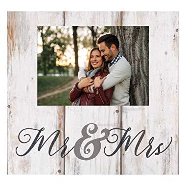 P. Graham Dunn Mr. and Mrs. Whitewashed 11 x 10 Pine Wood Wall and Tabletop Photo Frame