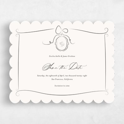 Beige Scalloped Wedding Save the Date - Lucille Photo