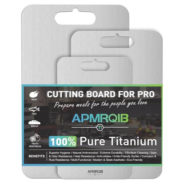 APMRQIB Titanium Cutting Board Set of 3,100% Pure Titanium Cutting Boards for Kitchen, Double Sided Non Toxic Cutting Board, Ideal Charcuterie & Chopping for Meat, Hygiene Durable Dishwasher（S+M+L)