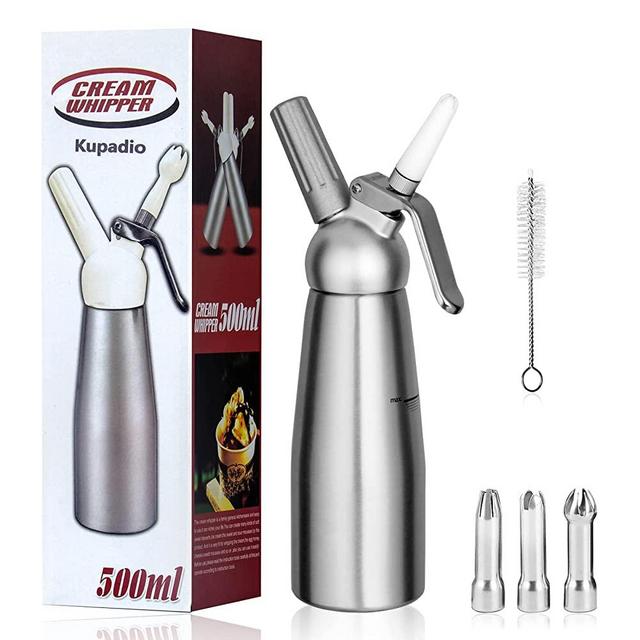 Professional Aluminum Whipped Cream Dispenser Cream Maker 500mL (1 Pint) for Desserts Gourmet Cream Whipper with 3 Decorating Nozzles