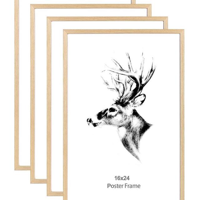 Yaetm 16x24 Frame Set of 4, Solid Oak Wood Poster Frame 16 x 24 inches, Wall Gallery 16x24 Picture Frame for Horizontal and Vertical Wall Mounted (4 pack, Oak)