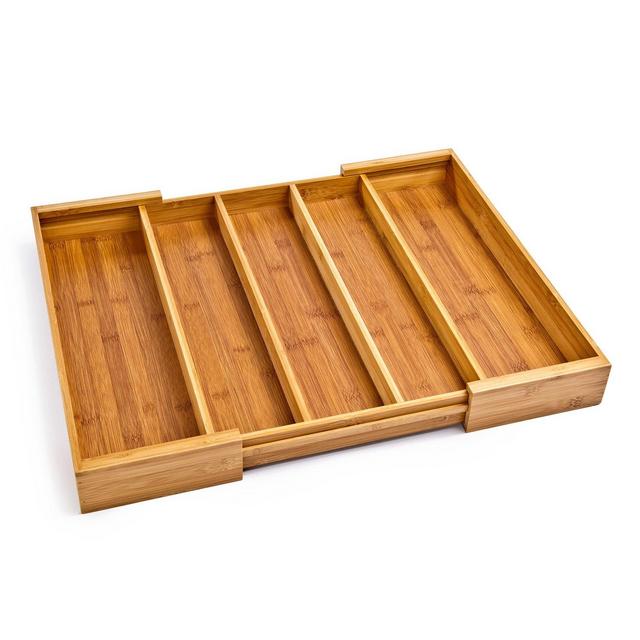 Seville Classics Bamboo Expandable 5 Large Compartment Adjustable Cutlery Drawer Tray Organizer