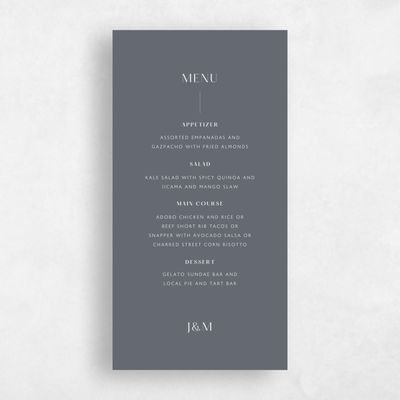 Charcoal, Grey Wedding Menu - Corinth