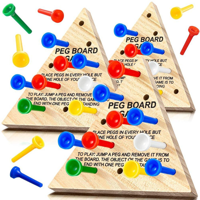 Zhanmai Wooden Triangle Peg Game, 3 Sets, Educational Board Game for Teens and Adults, Travel Size, Strategy Toy, Operation Christmas Toys Fun Learning Puzzles (Colorful)