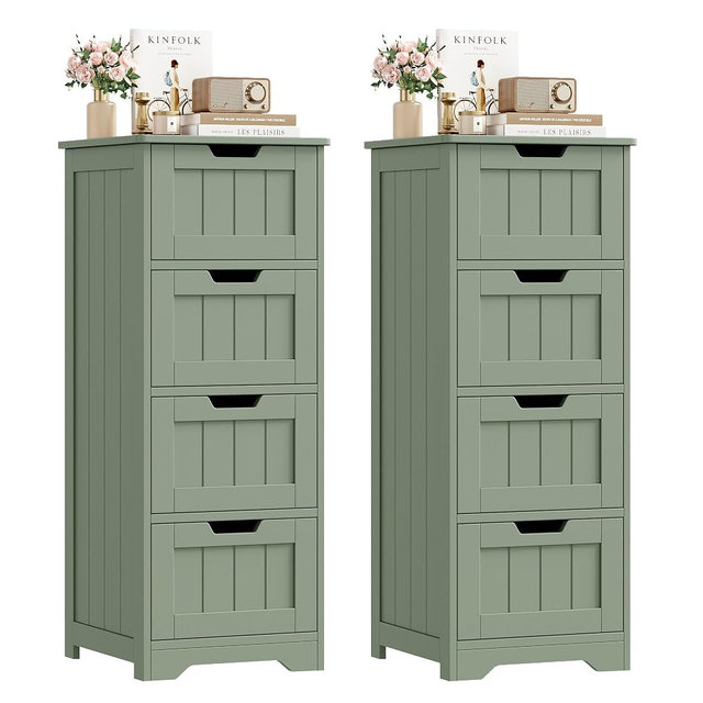 FOTOSOK Bathroom Storage Cabinet Set of 2, Bathroom Cabinet with 4 Drawers, 11.8” x 11.8” x 32.5” Freestanding Entryway Cupboard Storage Organizer Unit Home Furniture Decor, Green