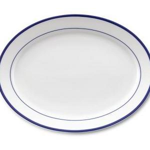 Brasserie Blue-Banded Porcelain Oval Platter, Blue
