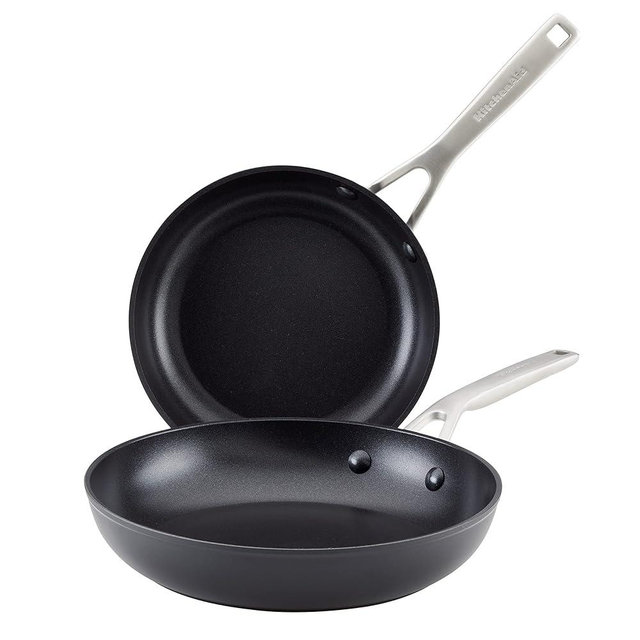 KitchenAid Hard Anodized Induction Nonstick Frying Pan Set/Skillets, 8.25 Inch and 10 Inch - Matte Black
