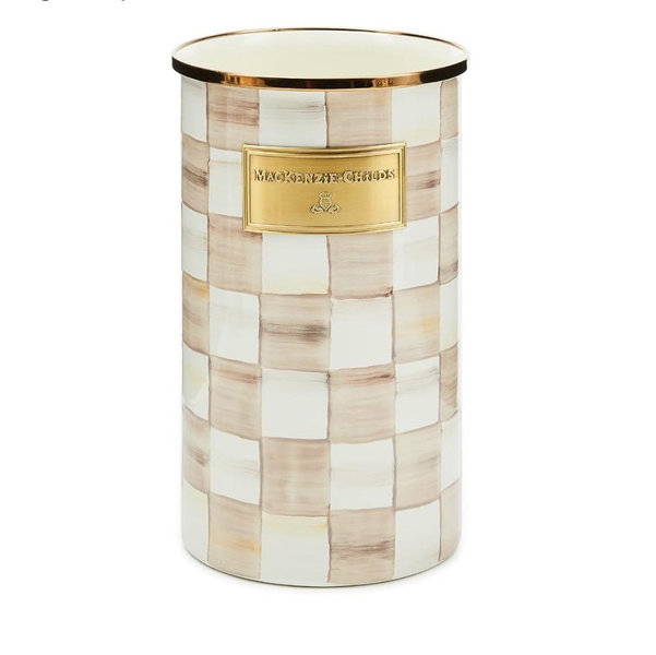 MACKENZIE-CHILDS Enamel Utensil Holder, Kitchen Utensil Holder for Countertop, Brown-and-White Mocha Check