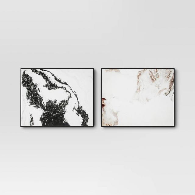 30" x 24" 2pk Marble Framed Printed Canvases Black/Tan - Threshold™