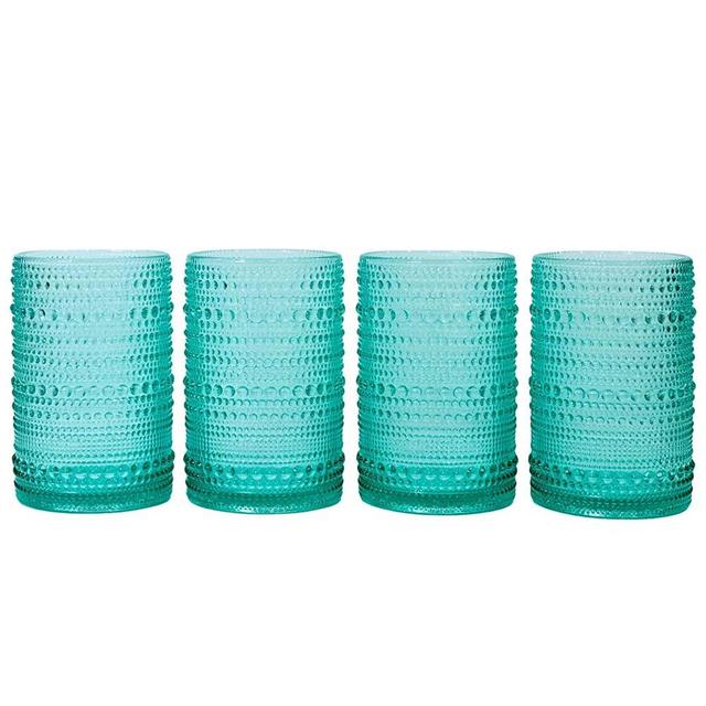 Greenline Goods Hobnail Drinking Glasses - Green 14 oz Thick Modern Kitchen Glassware Set - Unique Vintage Bubble Cocktails Or Modern Bar - Set of 4 - Old Fashioned Beverage Glasses For Tabletop