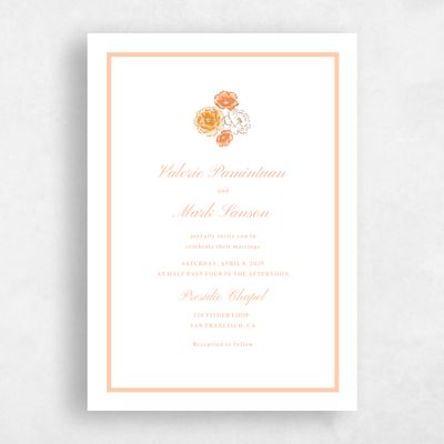Peach Sorbet, Orange Wedding Invitation - Colombe Classic