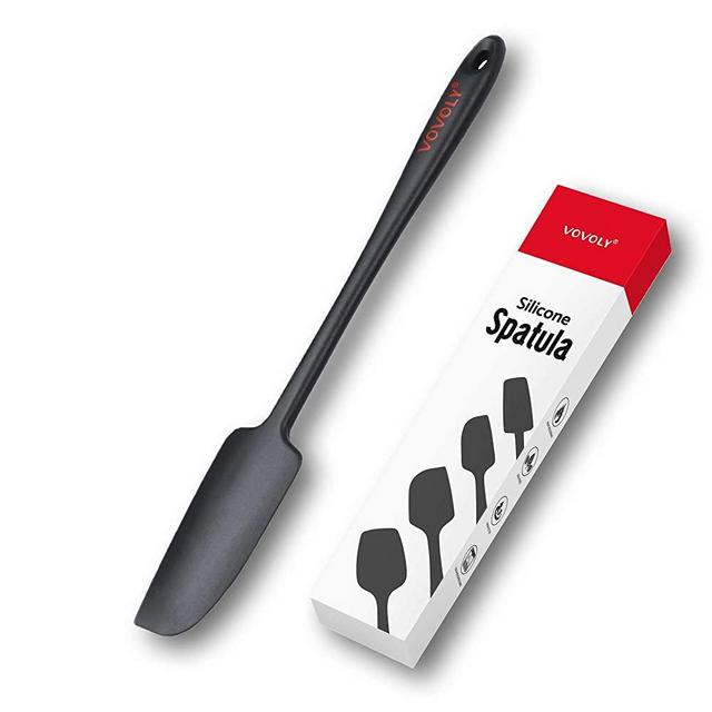 Vovoly Silicone Jar Spatula, Small Seamless Design Rubber Scraper with Stainless Steel Core, 600ºF Heat Resistant and Non-Stick Mini Spatula for Jars and Blenders, BPA Free,11 IN, Black