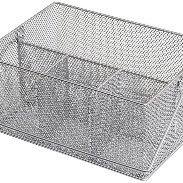 YBM HOME Mesh Silver Condiment Caddy/Kitchen Supply, Utensil, Silverware Organizer Cutlery Holder Flatware Storage Napkin Holder (w’7 L’9.1/4 Depth 4’3/8 Inch) 1151M