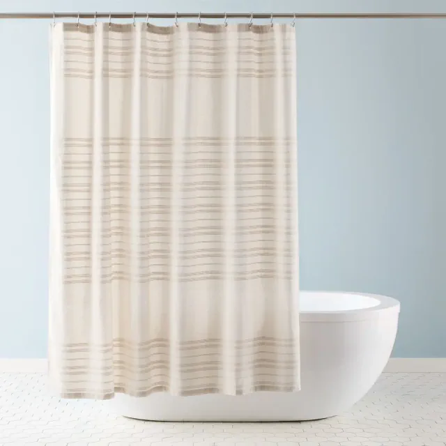 TOWN & COUNTRY EVERYDAY Sophia Textured Solid Cotton-Rich Breathable Fabric Shower Curtain with Reinforced Buttonhole Top Hem, Tan, 70"x72"