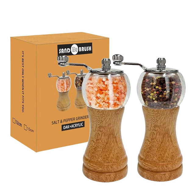 Pepper Mill Manual Pepper Grinder Set, Classical Hand Shake Wooden Pepper Mills Set Salt Mills Ceramic Core Grinding Metal Handle, Enjoy Fresh Ground Pepper Sea Salt Various Spices