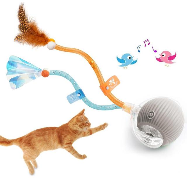 FOUR ANGELS 2025 New Generation Interactive Cat Ball Toy with Elastic Mesh Tail - Automatic Motion-Activated Chirping Kitten Toy for Indoor Cats, Relieves Boredom & Encourages Play