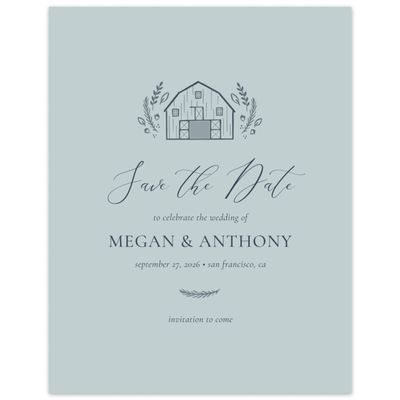 Soft Teal, Blue Wedding Digital Save the Date - Humbyrd Portrait