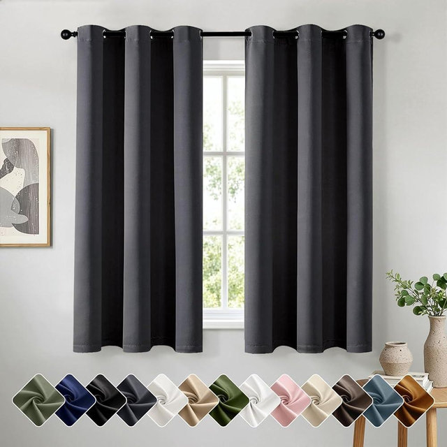 Woaboy Dark Grey Blackout Curtains for Bedroom Living Room 63 Inch Long 2 Panels, Solid Thermal Insulated Grommet Drapes, Room Darkening Sunlight Blocking Window Treatments, Wide 40 x Length 63 Inch