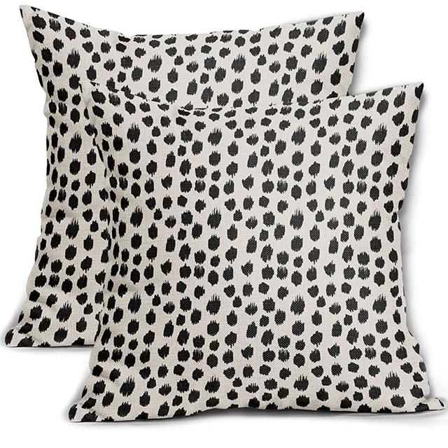 Polka Dot Pillow Covers 18x18 Set of 2 Black Cream Throw Pillows Boho Design Brush Strokes Decorative Outdoor Pillowcase Square Cushion Cover Linen Pillow Case for Home Sofa Couch Bed