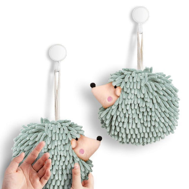 Sophie & Panda Fuzzy Ball Hand Towels (Set of 2) - Dry Your Hands conveniently with This Creative Hand Towel Hedgehog Decorative Towels for Bathroom (Pack of 2, Mint)
