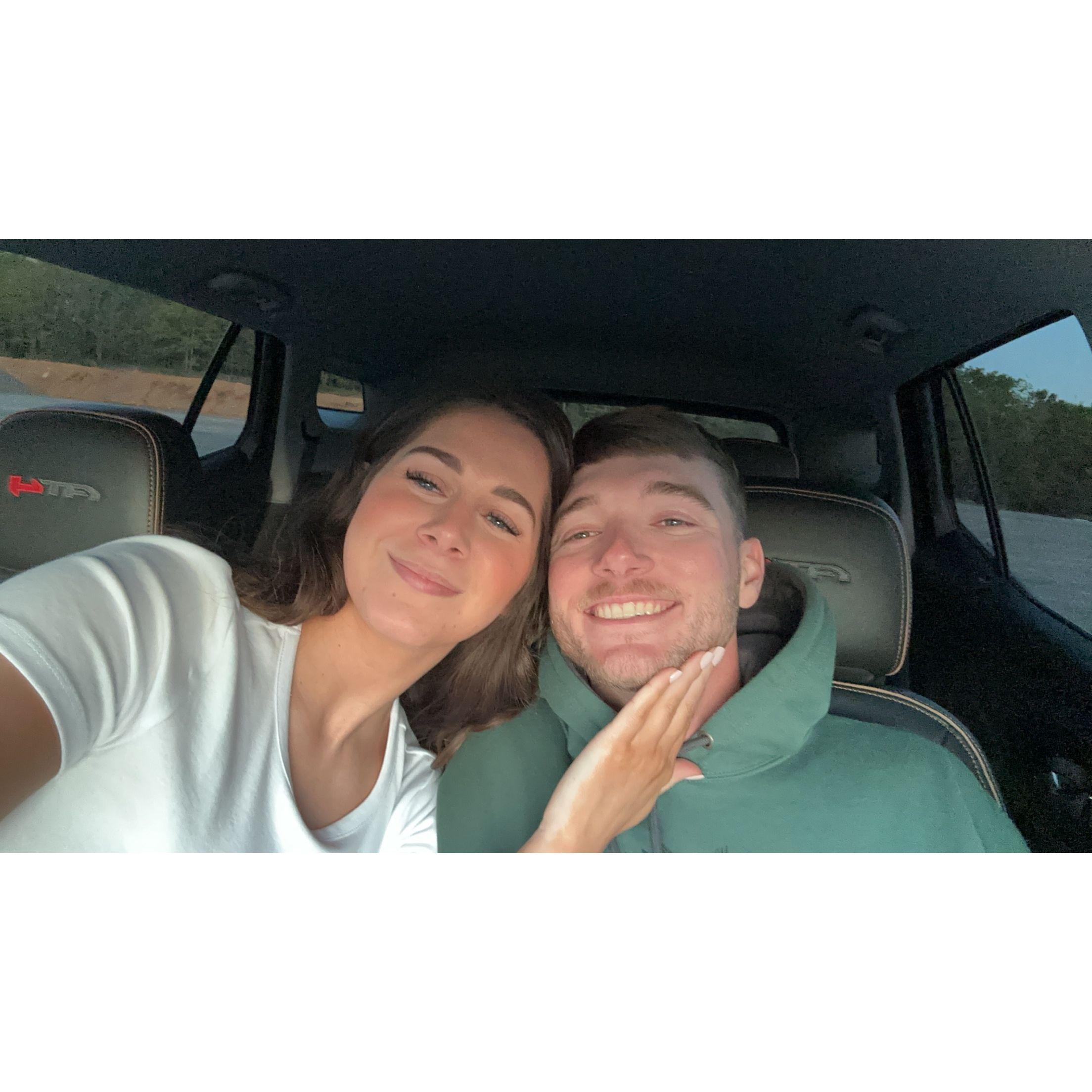 Right after our engagement photos. Jake couldn't get out of his outfit quick enough