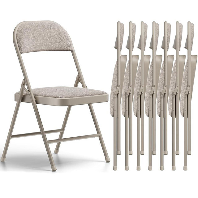 MAKE CHANGES 8 Pack Folding Chairs, Fabric Padded Folding Dining Chairs with Cushion Seat & Back, Indoor Outdoor Folding Chair Set for Home Office, Parties, Events, Wedding, Extra Guest Seating