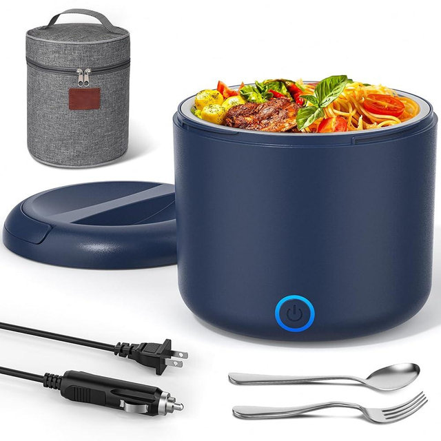 Akhia 41-Ounce Electric Lunch Box 80W Heated Lunch Box, Portable Food Warmer for Work with 1.2L 304 Stainless Steel Container and 12V/24V/110V/220V Compatibility in Car Truck