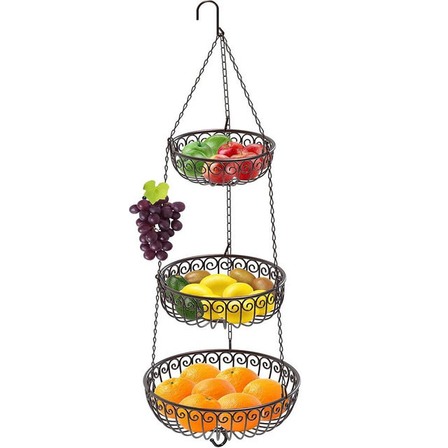 Simple Houseware 3-Tier Fruit Hanging Basket, Bronze
