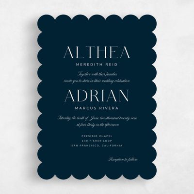 Blue Scalloped Wedding Invitation - Conrad Portrait