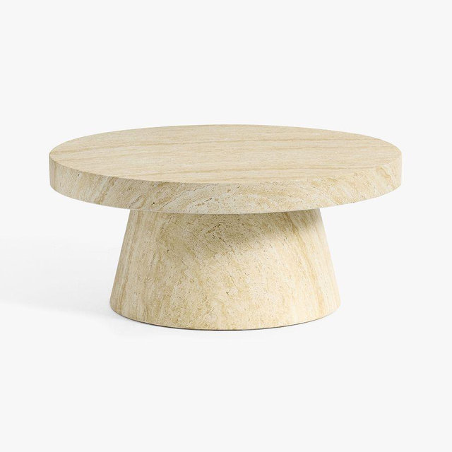 Pomona Round 36" Outdoor Coffee Table, Faux Travertine