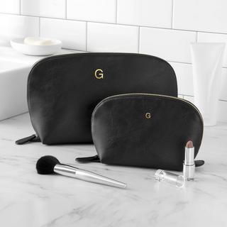 Personalized Black Vegan Leather 2-Piece Travel Set