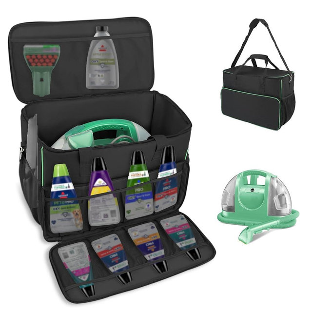 Carry Bag for Bissell Little Green Machine 1400B, Large Storage Bag Carrying Case for Bissell Carpet Cleaner, Car Vacuum Attachments Cleaning Tools Organizer, Cleaner Solution Pocke, Black(Bag Only)
