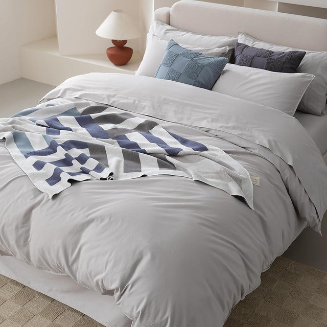 Double Stitch by Bedsure 100% Organic Cotton Duvet Cover Set Queen- 300 TC Sateen Weave, GOTS Certified Long Staple Cotton, Soft Breathable Cover Made in India, 1 Duvet Cover, 2 Shams, Winter Sky