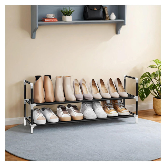 Slim 2-Tier Shoe Rack - Space-Saving Shoe Storage Solution for 8-10 Pairs