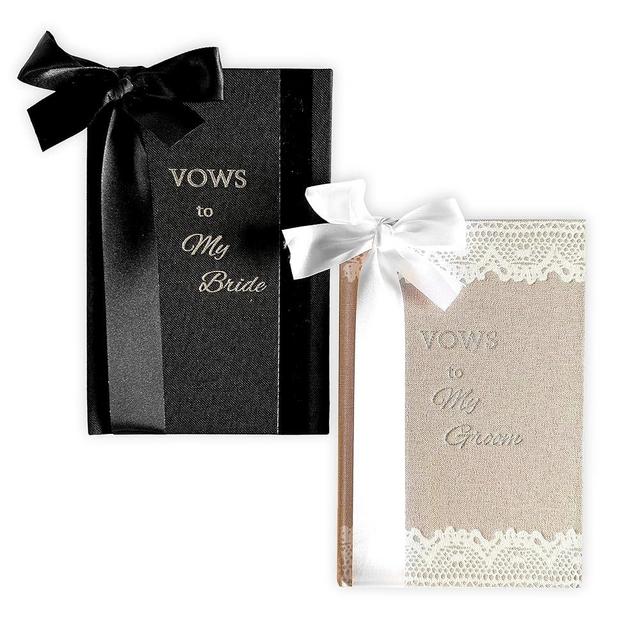 Elegant His and Hers Vow Books Set - Vows Book His and Hers Set w/ Keepsake Box, Ring Bags, Bride & Groom Cards, & Writing Template - Linen Covered Vow Books for Wedding - Wedding Vow Keepsake
