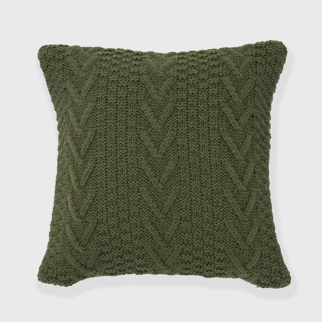 20"x20" Oversize Chunky Sweater Knit Square Throw Pillow Green - Evergrace