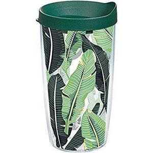 Tervis 1219653 Banana Palm Tumbler with Wrap and Hunter Green Lid 16oz, Clear