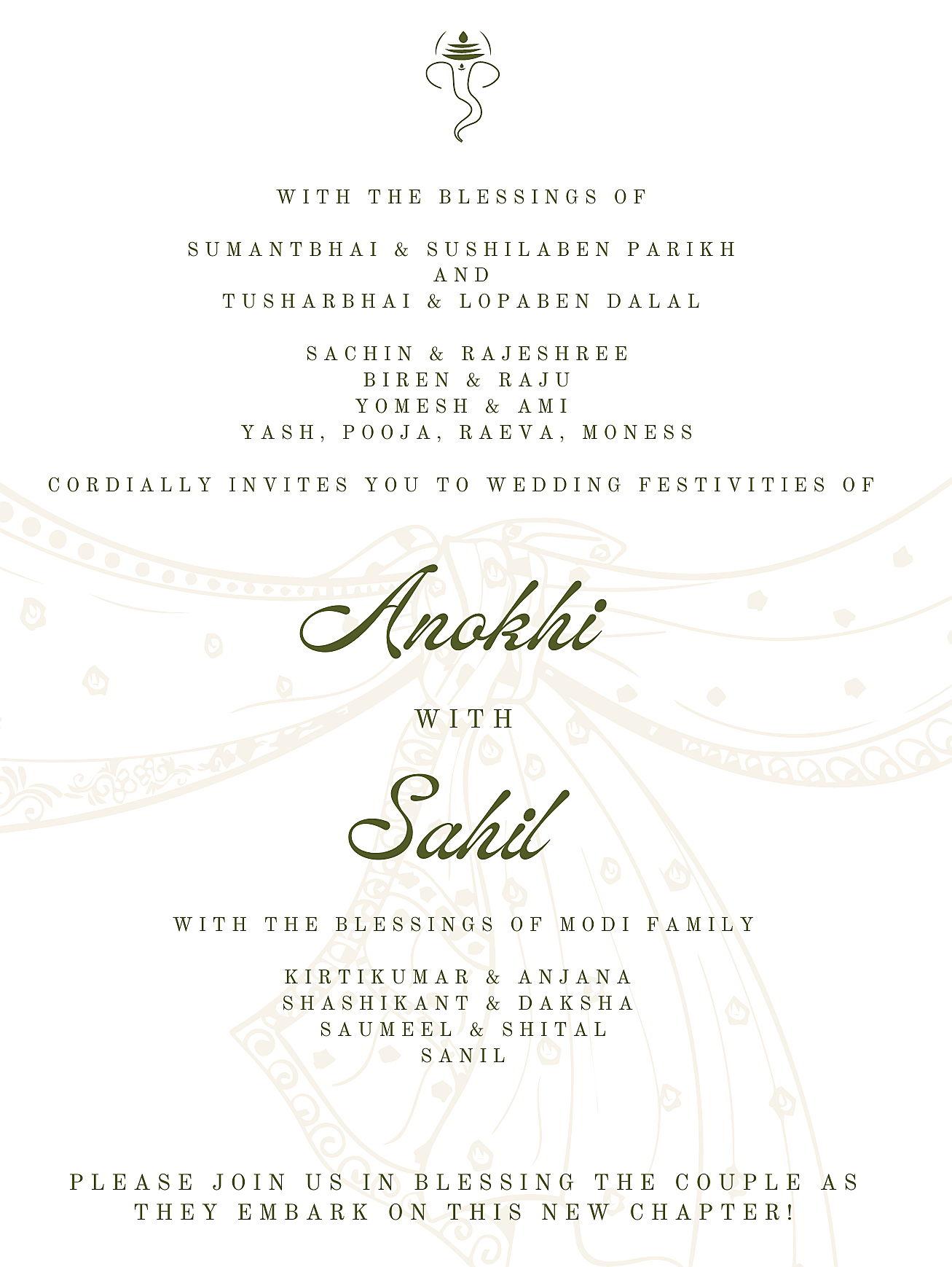 The Wedding Website of Anokhi Parikh and Sahil Modi